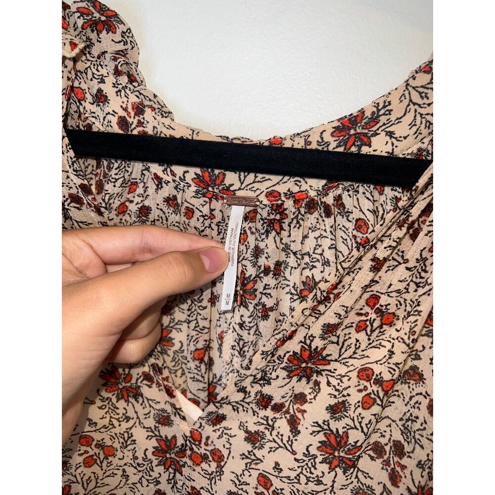 Free People Floral Boho Midi Dress Long Ruffle Hem Prairie Cottagecore Size M - Picture 5 of 7